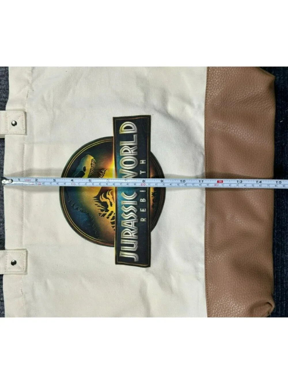 Jurassic World Rebirth Canvas Tote Bag Movie Promo Exclusive Faux Leather Accent